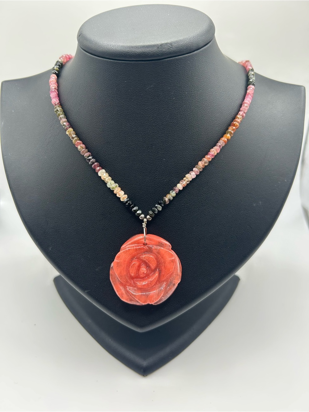 Vintage multicoloured tourmaline and strawberry quartz necklace